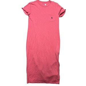 POLO Ralph Lauren 100% Cotton Midi Tee Shirt Dress Salmon Pony Logo Small